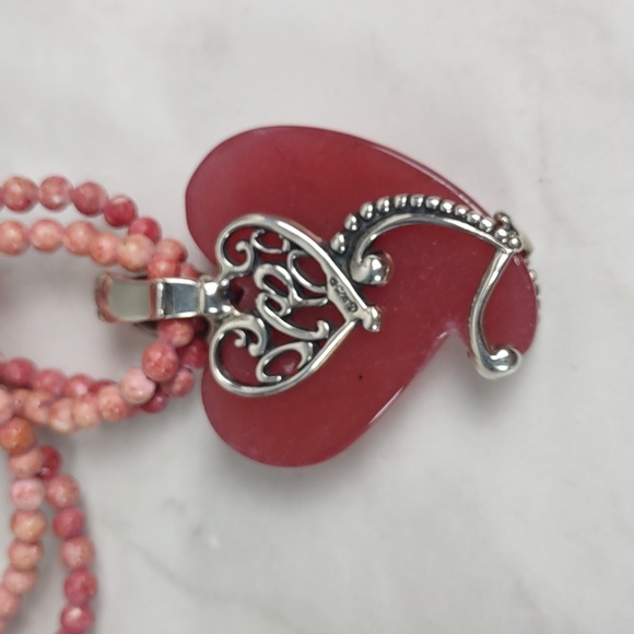 Carolyn Pollack Sterling Silver/Rhodonite Heart Enhancer Pendant - Picture 6 of 13